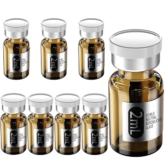 Biomed Solutions Empty Sterile Vial Sealed with Butyl Rubber Stopper and Flip Top Closure,Type 1 Borosilicate Glass Tubing,Individually Packed 2mL 8Pcs Amber