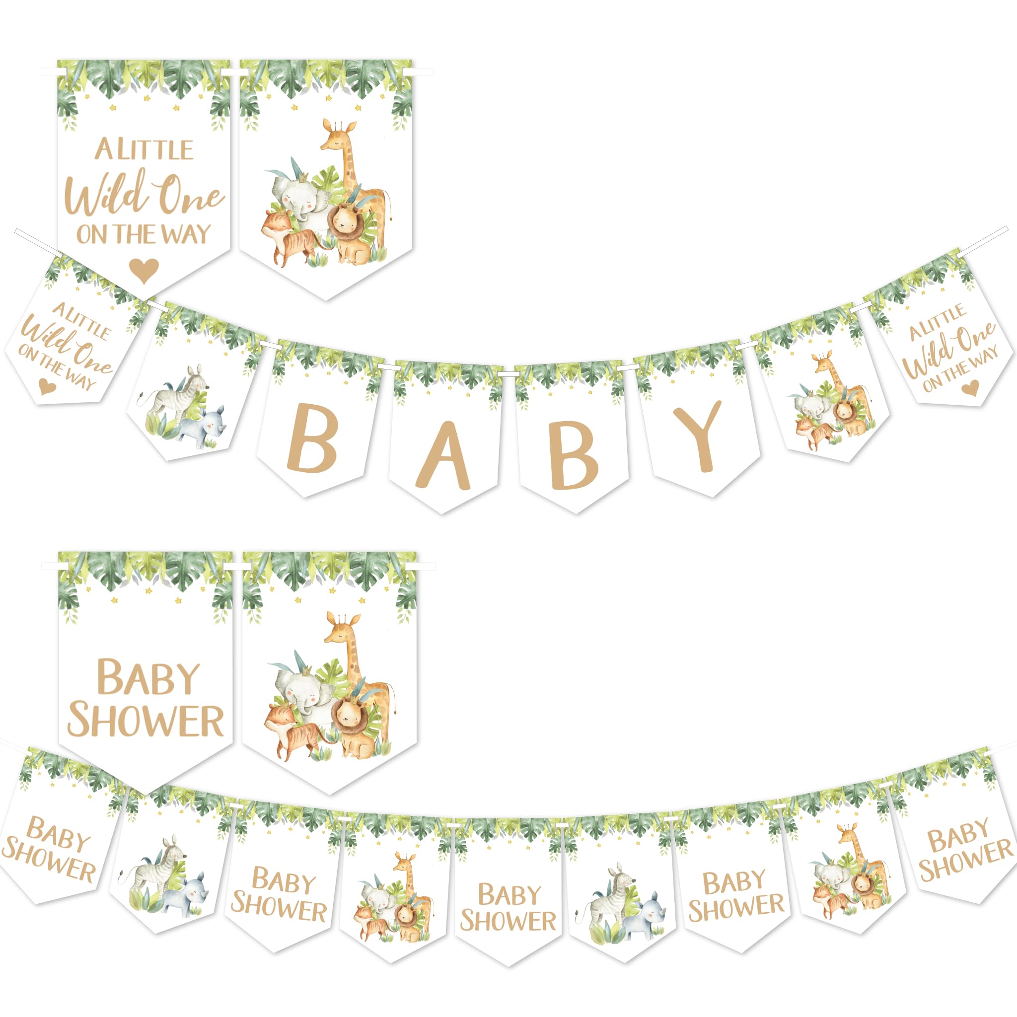 Pink Bee Parties Twin Pack of Safari Themed Baby Shower Banners in 2 Designs, Green, 12.5cm x 17.5cm