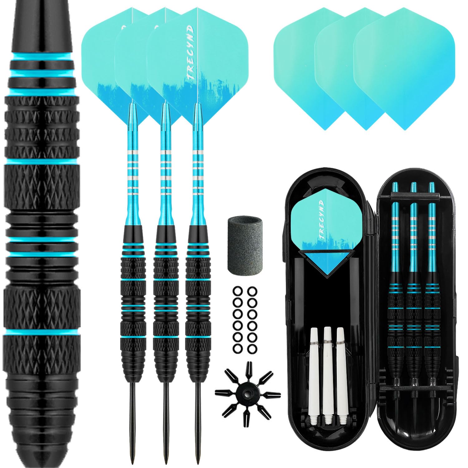 Lavishio LavishioProfessional Steel Tip Darts Set 3 Aluminum Dart Shafts Steel Tip Dart Set Professional Darts Steel Tip Set + Extra 3 Dart Flights 3 Replace Plastic Shaft (blue green)
