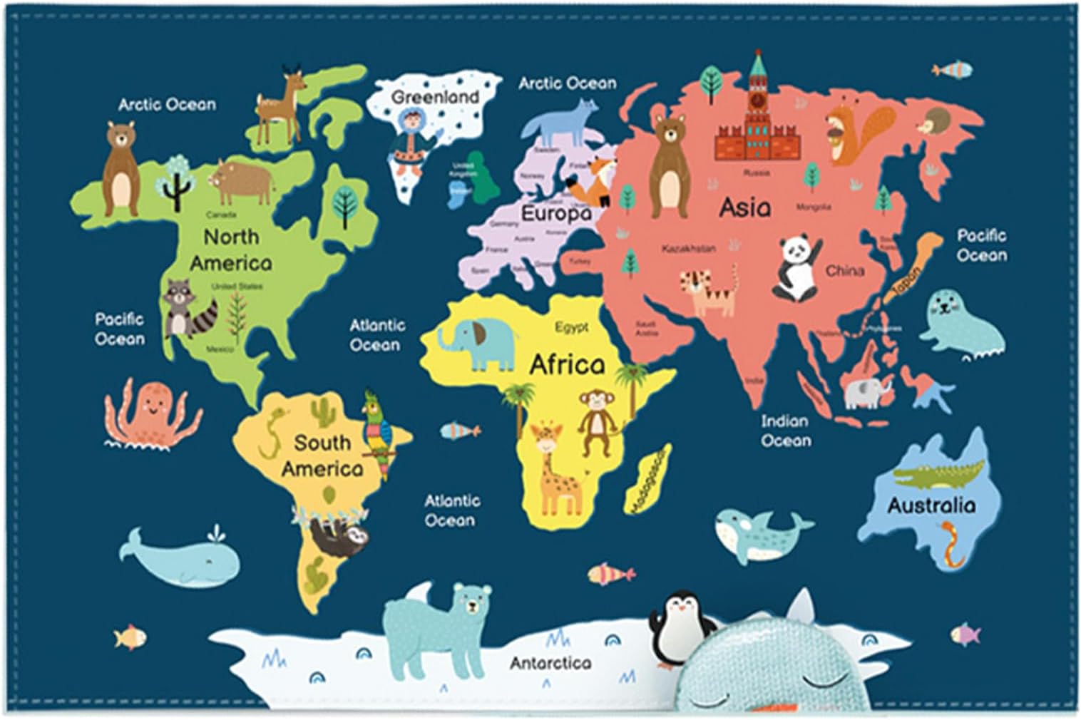 Desk Writing Mat - Colorful Space Dinosaurs World Map Pattern, Student School Organizer Decor, Table Protector, Waterproof Mousepads Gear, Blue Synthetic Lightweight Aesthetic Large Device
