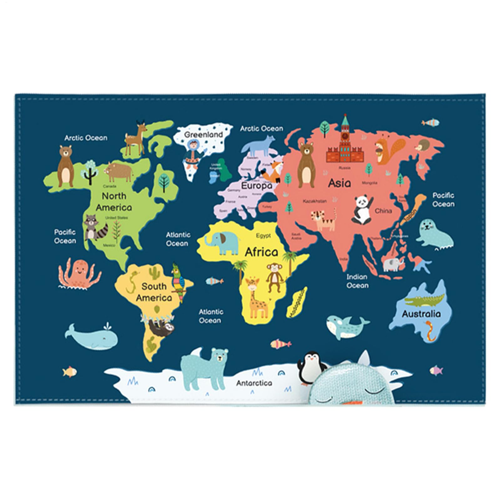Desk Writing Mat - Colorful Space Dinosaurs World Map Pattern, Student School Organizer Decor, Table Protector, Waterproof Mousepads Gear, Blue Synthetic Lightweight Aesthetic Large Device