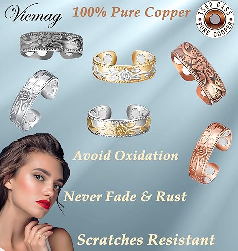 Miniatura 8 de Vicmag Pulsera de cobre para mujer, artritis, terapia magnética articular para aliviar el dolor, túnel carpiano, 3500 Gauss, pulseras magnéticas 100