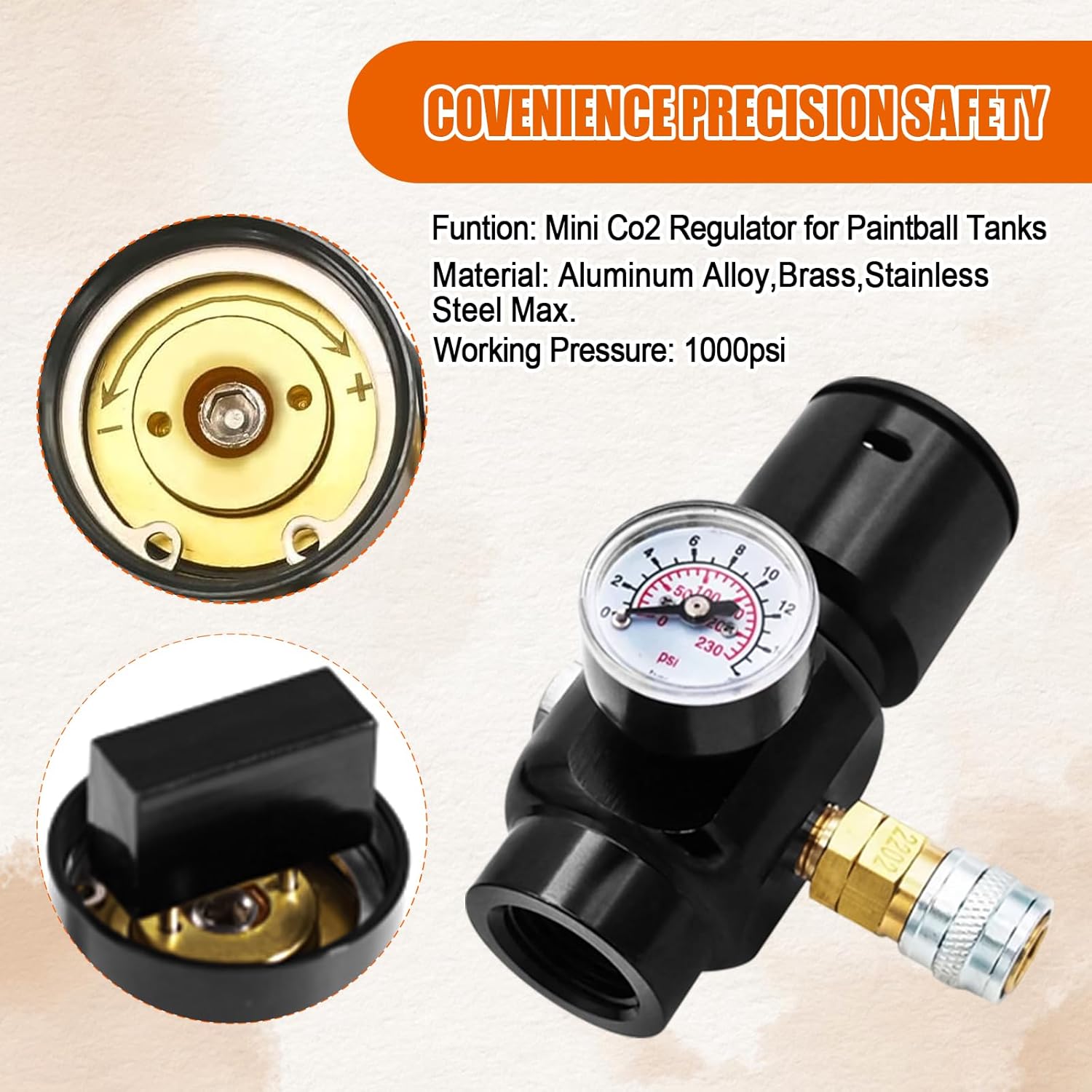 HPA Regulator, Paint Ball CO2 Regulator, Black, Copper + Aluminum, Globe Valve, Paintball Regulator, Regulator