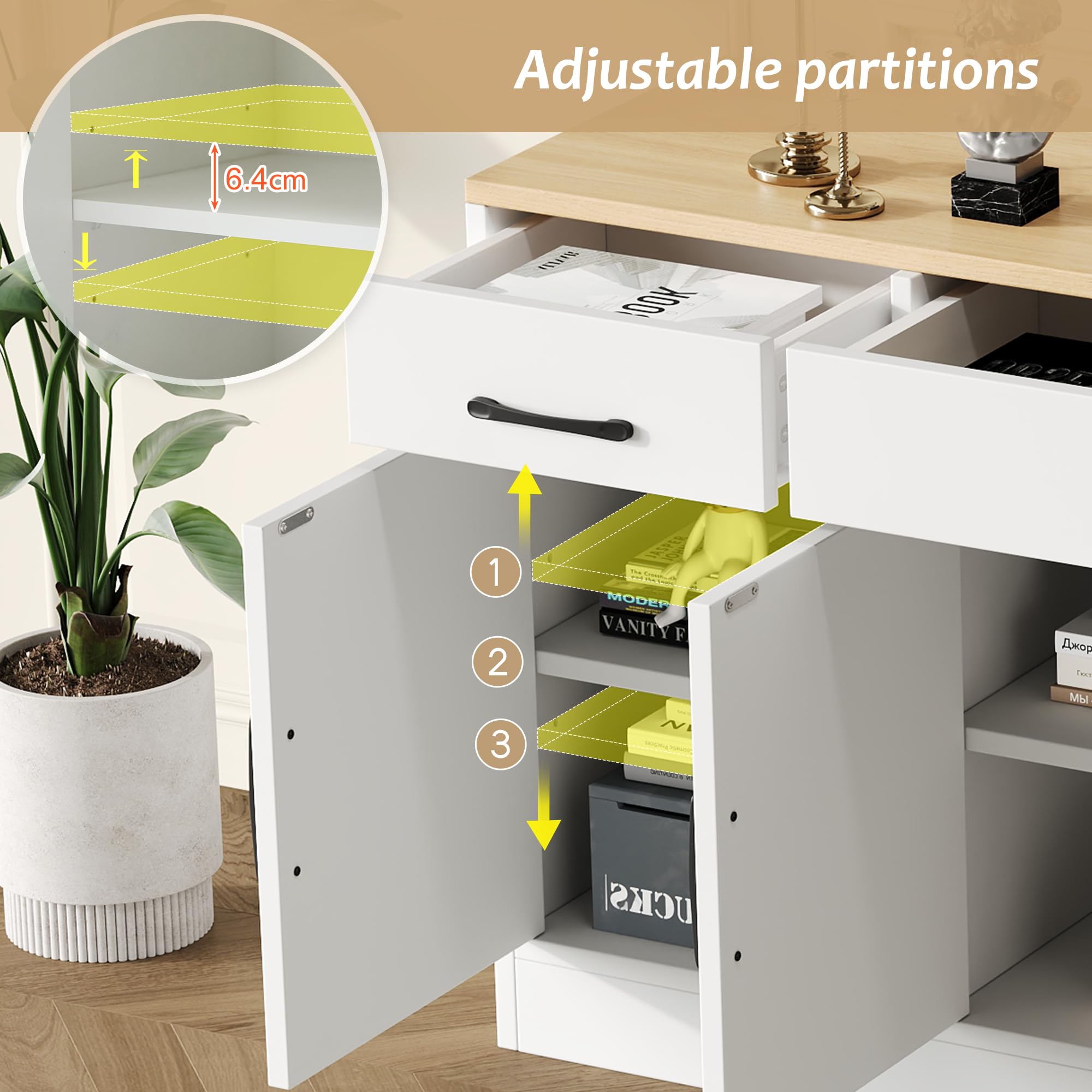 Credenza moderna per il soggiorno, 160x37x75cm, mobile multifunzionale in legno, mobile soggiorno, credenza soggiorno, cassettiera bianca, mobile ingresso, madia