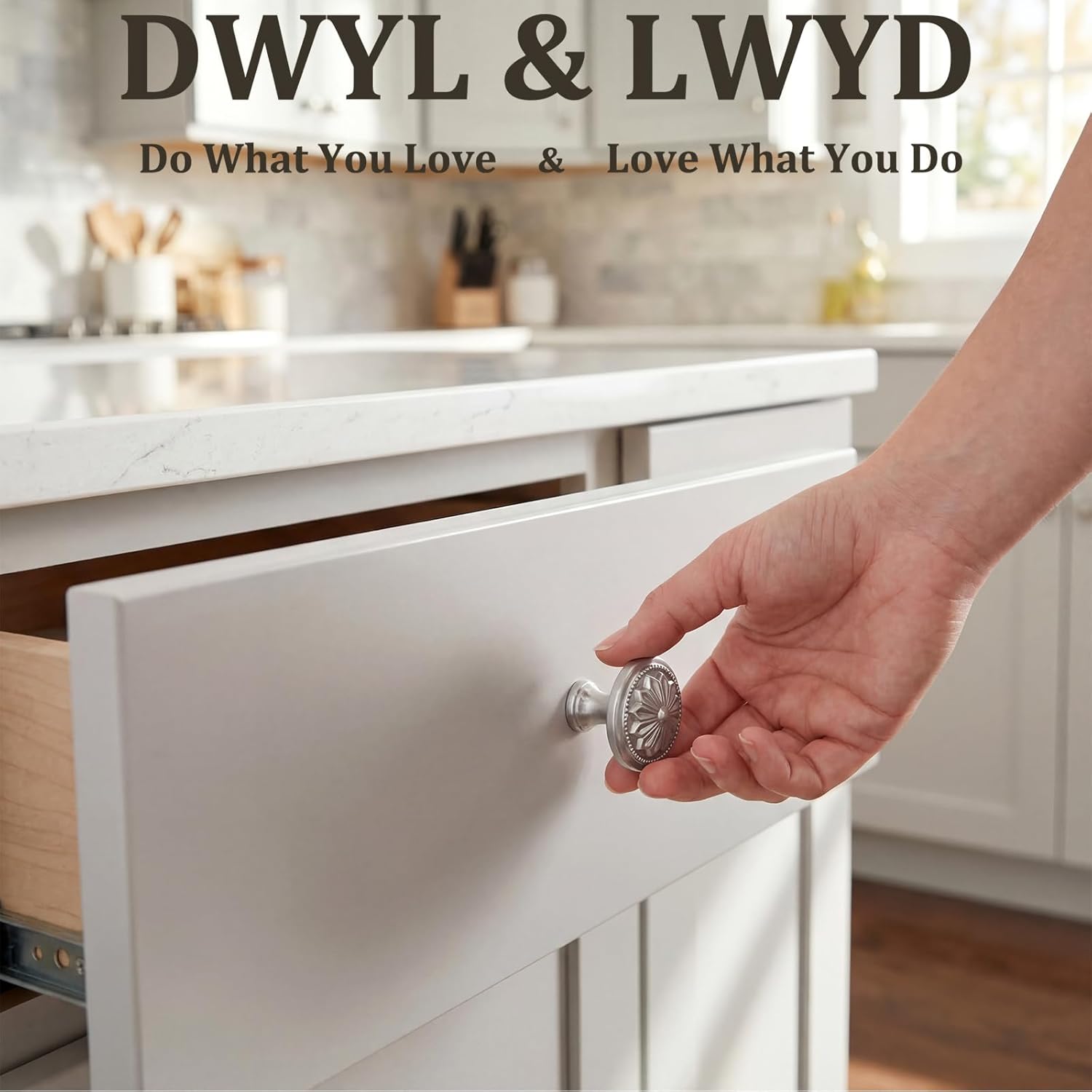 DWYL & LWYD Brushed Nickel Cabinet Knobs 10 Pack,Heavy Duty Solid Zinc Alloy Flower Pattern,1-2/5"Dia Round Nickel Handles for Cabinets and Drawers,Kitchen Cabinet Drawer Dresser Handles