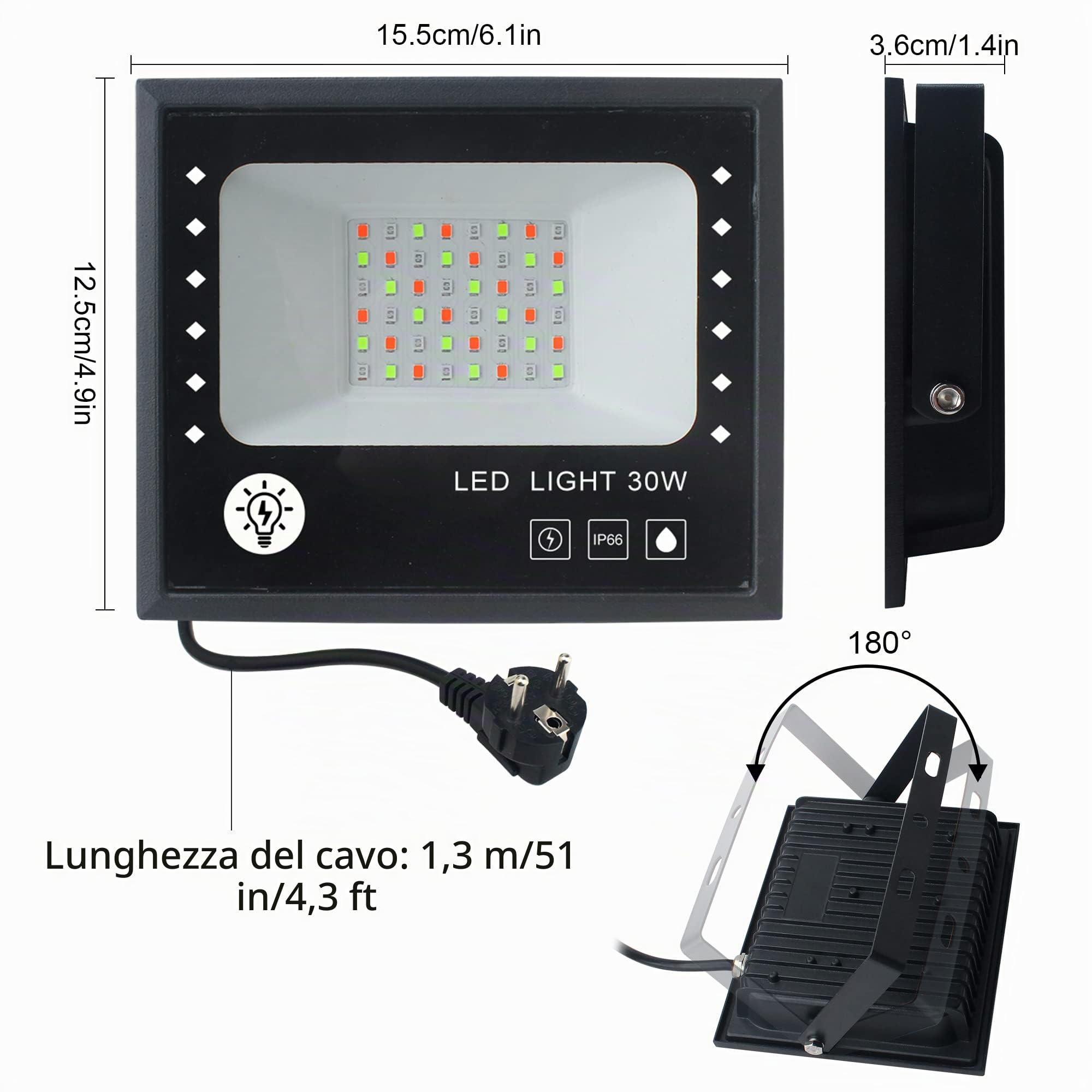 CREATESTAR Faretto LED RGB 30W, Faro Esterno 16 Milioni di Colori 28 Modalità Dimmebili, Impermeabile IP66 Proiettore Con Telecomanda e APP Per Giardino Bar Festa