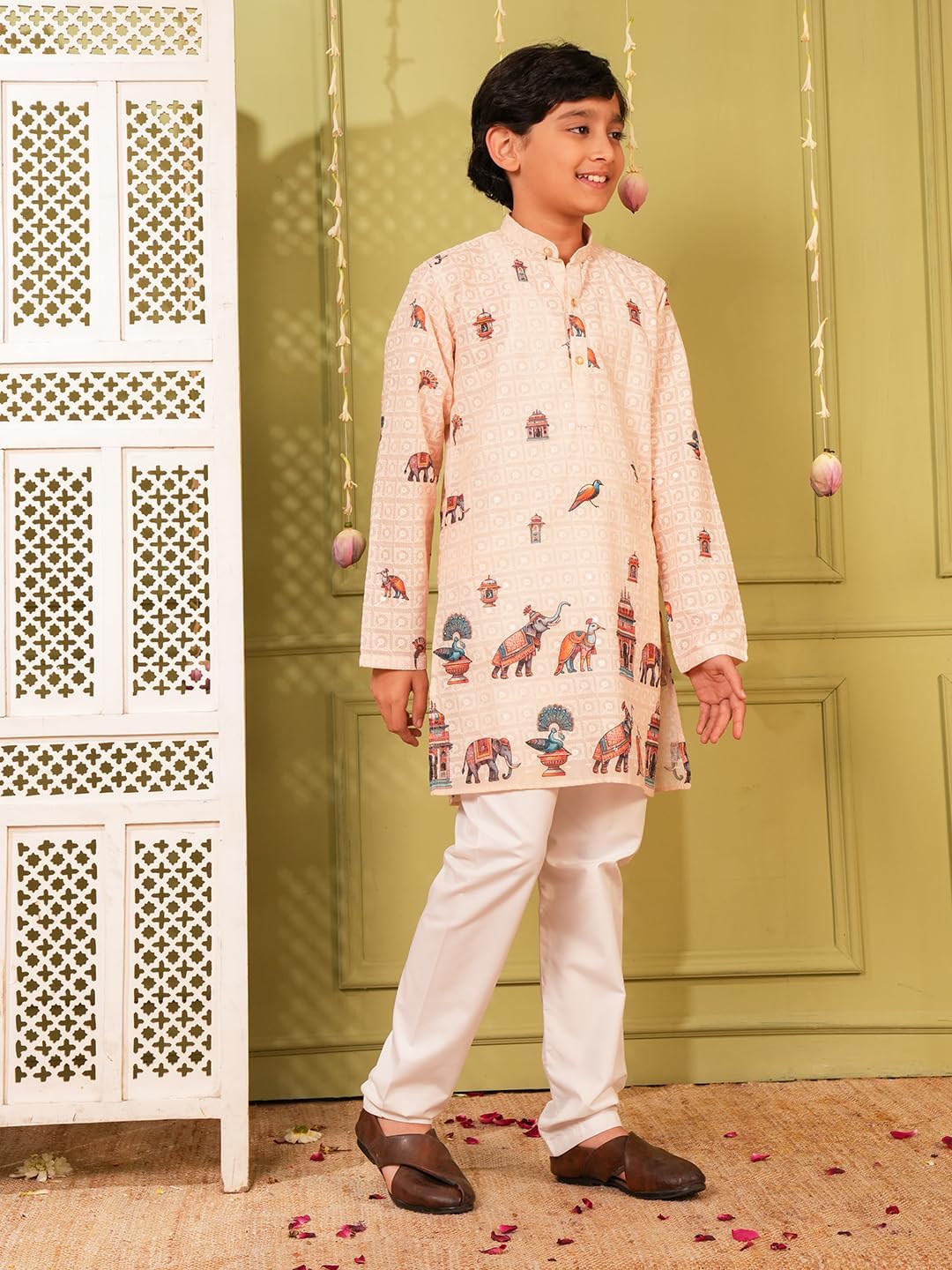 AJ DEZINES Kids Indian Ethnic Wear Kurta For Boys|Boys Indian Outfit|Traditional & Festive Wear|Cotton Printed Pink Kurta