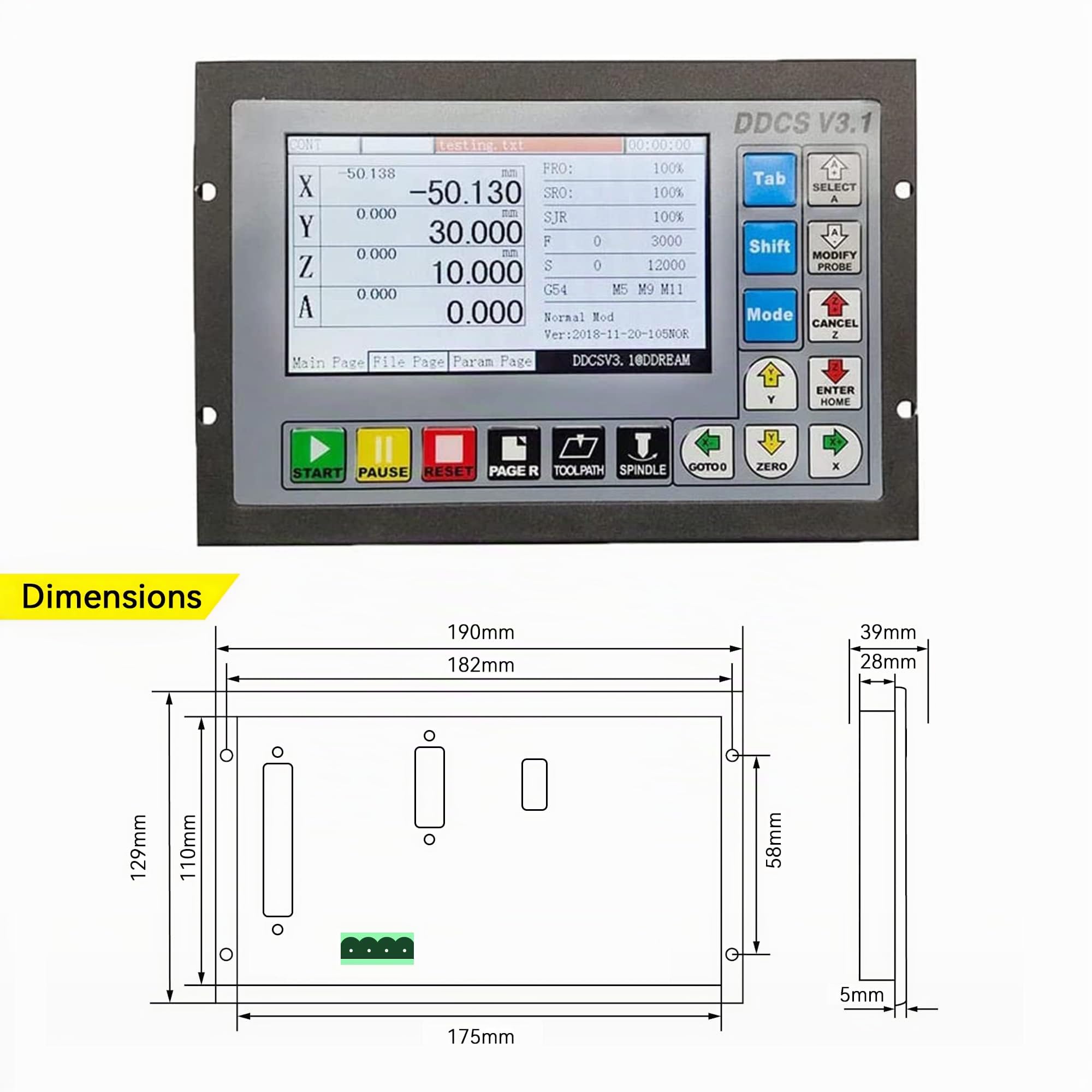 RATTMMOTOR Système de contrôle CNC 4 axes Mise à niveau DDCS V3.1, PLC CNC Système de contrôleur de mouvement hors ligne G Code TFT Écran lecture 24 V CC pour fraisage CNC