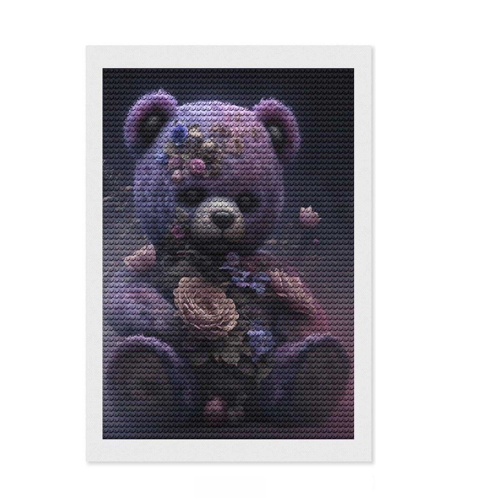 Junmoney Sinister Teddy Full Drill Diamond Painting Kit 8"x12", Easy to Enjoy, Mindful Craft Project, Relaxing DIY, Canvas Picture