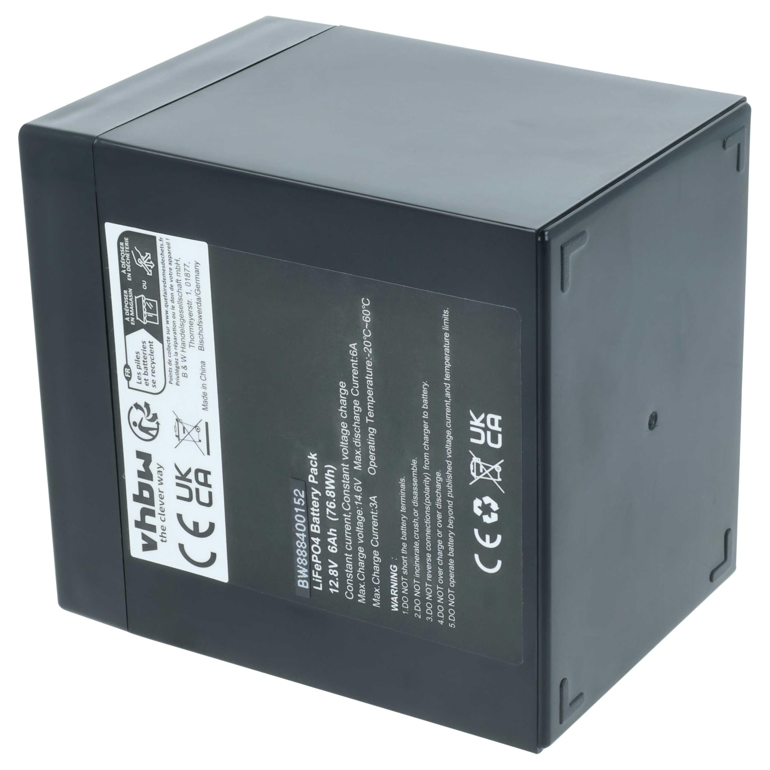 vhbw Batterie Compatible avec LD Systems Road Buddy 10, Roadman 102 Haut-parleurs, Enceintes portatives (6Ah, 12,8V, LiFePO4)