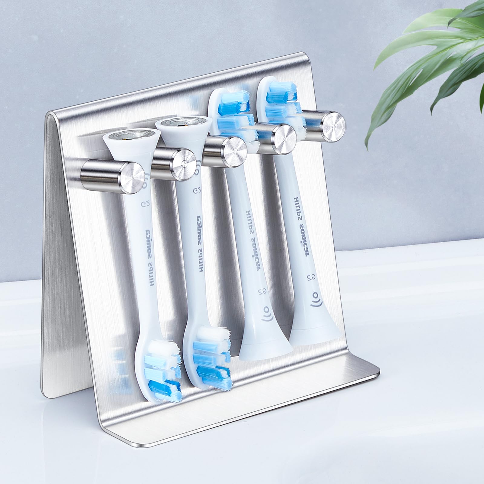 Electric Toothbrush Head Holder, YAYINLI Self Adhesive or Tabletop Tooth Brushing Holder, Stainless Steel Brushed Wall Mounted Shower Toothbrush Holders for Bathroom, Tooth Brush Holder Organiser