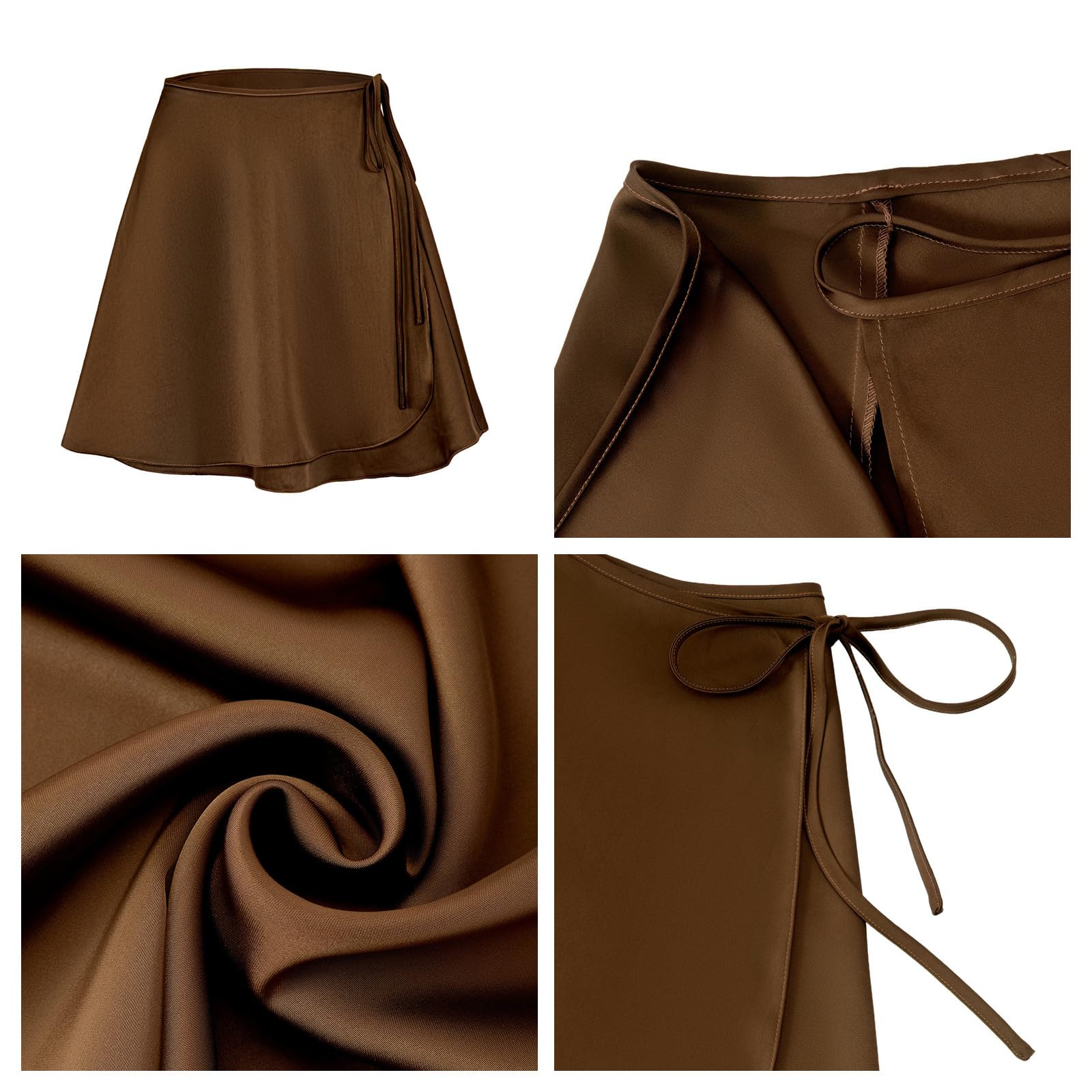 Röcke Damensatin Satin Hohe Taille Schnürung A-line-Minirock-sexy Kurzrock Für Freizeit- Und Abendkleidung-Sekt-m