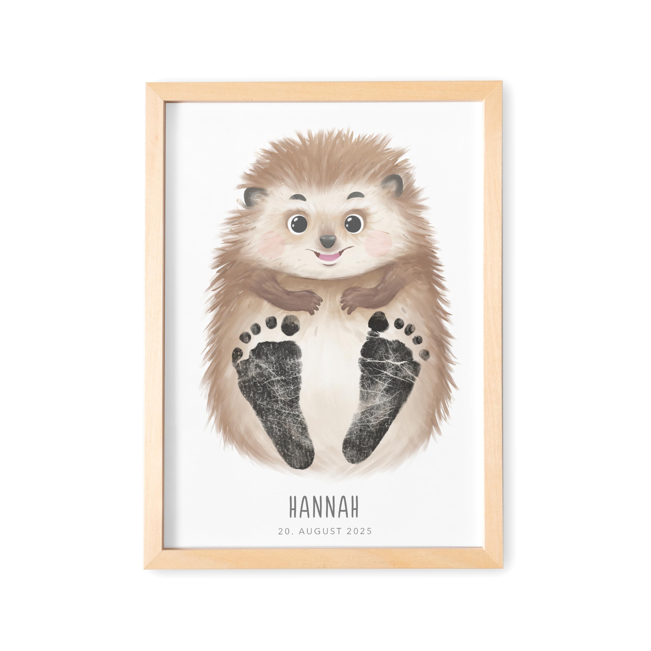 DEL MÀ Unique & Personal Fußabdruck Baby Tierbild personalisiertes Igel Bild für Babyzimmer Deko Kinderzimmer Neugeborenen Geschenk zur Geburt (OHNE FARBE | DIN A4)