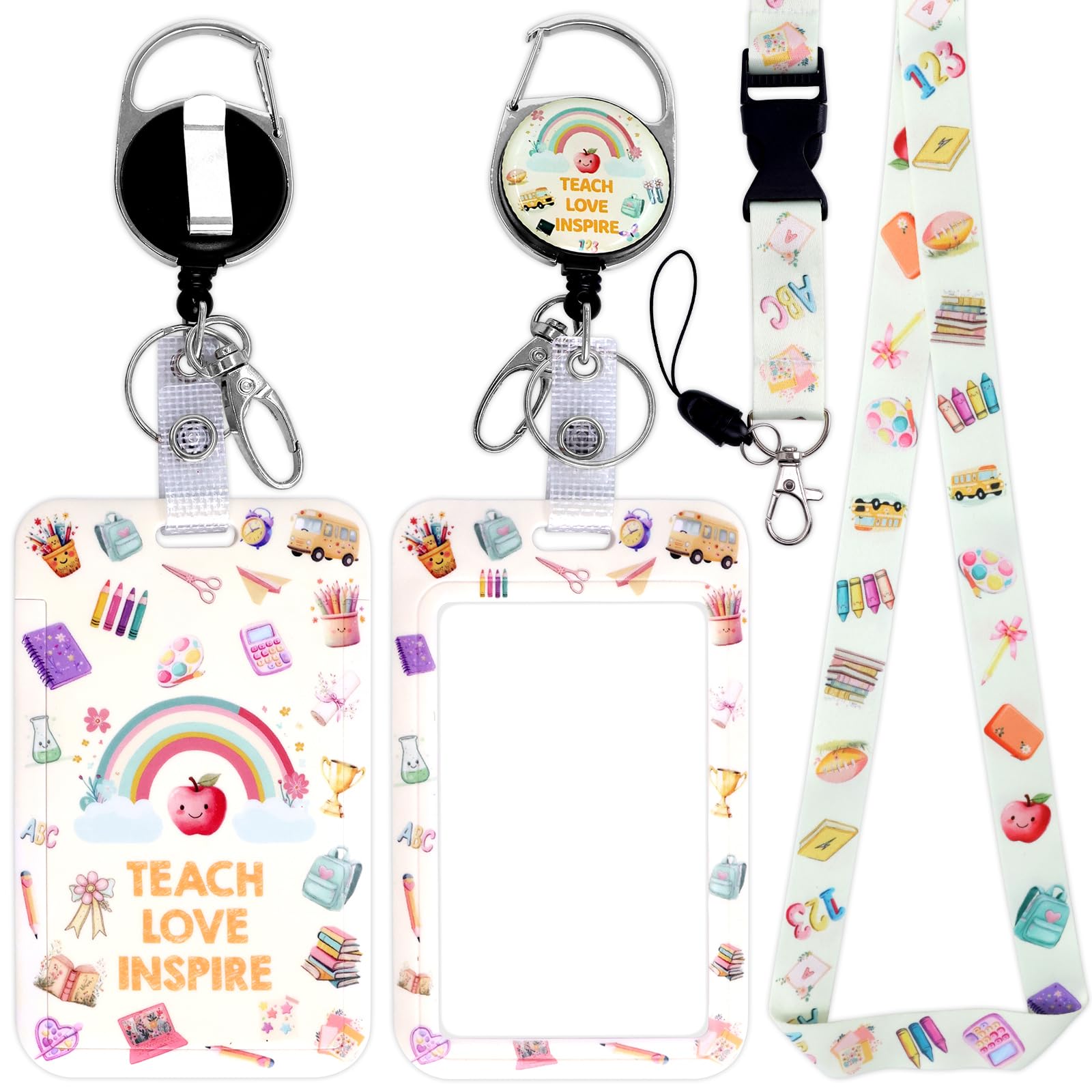 Ceiba Tree Teacher Lanyard with ID Holder for Badges and Keys Retractable Detachable Breakaway Lanyard Badge Reel Heavy Duty with Carabiner Clip Cute