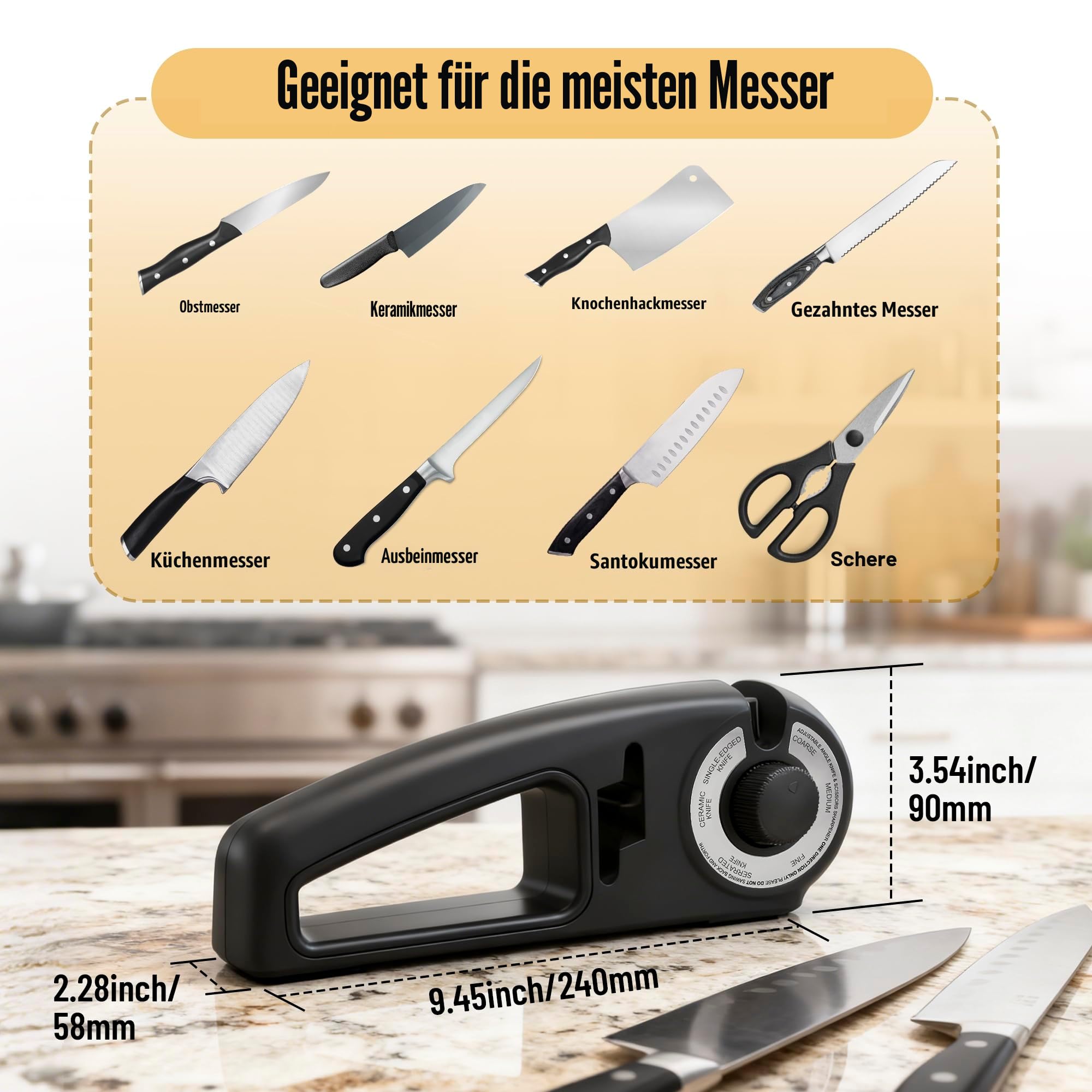 Pietuley Messerschärfer 7-in-1 Messerschleifer, Messerschärfer Profi, Messer und Scherenschleifer, Knife Sharpener Messer Schärfen, Messer Schleifen, Scheren Schärfer, Keramik Messerschärfer (Schwarz)
