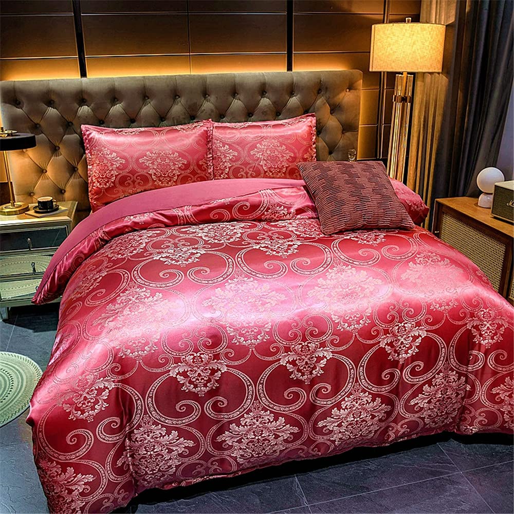 ALEjon Juego nórdico satén Jacquard Floral - King Size Rosa, Sedoso y Resistente a Las Arrugas - 3 Piezas con 2 Fundas de Almohada - 220x240cm