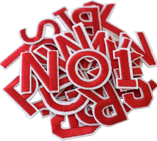 GYGYL 72 Pieces Iron on Letters and Numbers Patches, Red Letter Patches Alphabet Embroidered Patch A-Z, Numbers 0-9 Applique for Clothes, Dress, Hat, Socks, Jeans, DIY Accessories