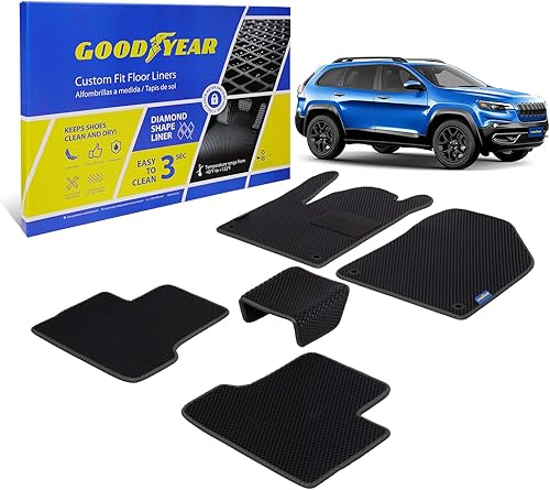 Goodyear Alfombrillas de coche para todo tipo de clima, ajuste personalizado para Jeep Cherokee 2019-2023, juego de 5 piezas, forros de piso de