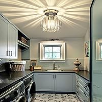 Vista 9 de YYJLX - Lámpara de techo moderna de montaje semiempotrada E26, mini lámpara de techo de araña de cristal cromada, lámpara de techo pequeña