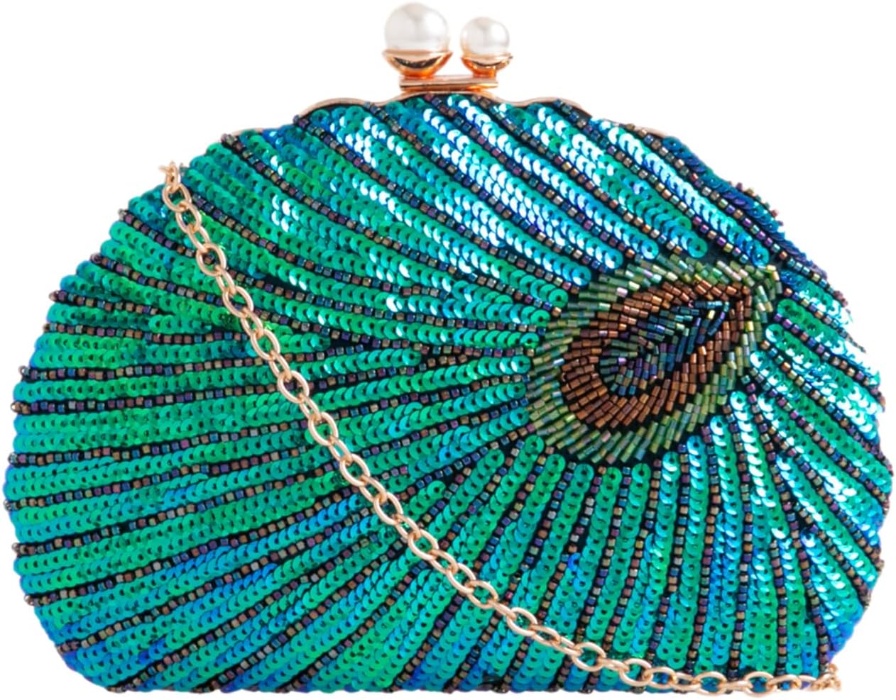 Girly HandBags Womens Sequins Peacock Tail Clutch Bag