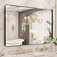 Vista 123 de LOAAO - Espejo de baño con marco de metal negro de 24x36 pulgadas, espejo rectangular redondeado para pared, espejo mate de tocador de baño