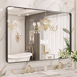 LOAAO 48X40 Inch Black Bathroom Mirror Metal Framed