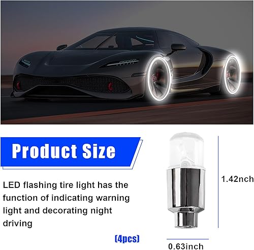 Miniatura 8 de Ziciner 4 luces LED para tapa de válvula de neumático, bombillas de neón con 12 baterías adicionales, tapones antipolvo, accesorios de motocicleta y