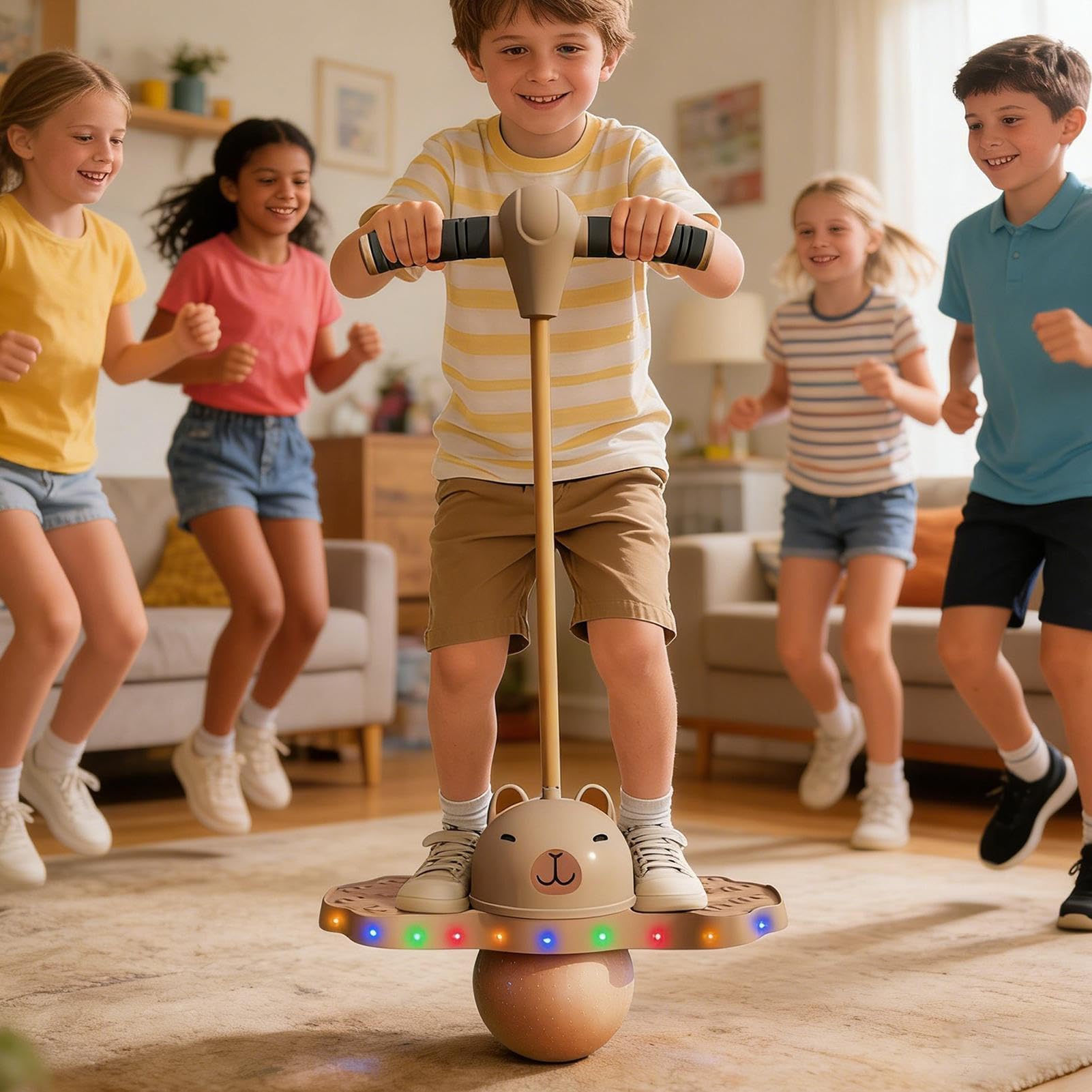Pogos Stick per Bambini Palla di Rimbalzo per Bambini Palla Equilibrio con Maniglia Pogostick, Pogostick Balance Ball Palettibambini Capibara con Pompa e Luce Balance Ball