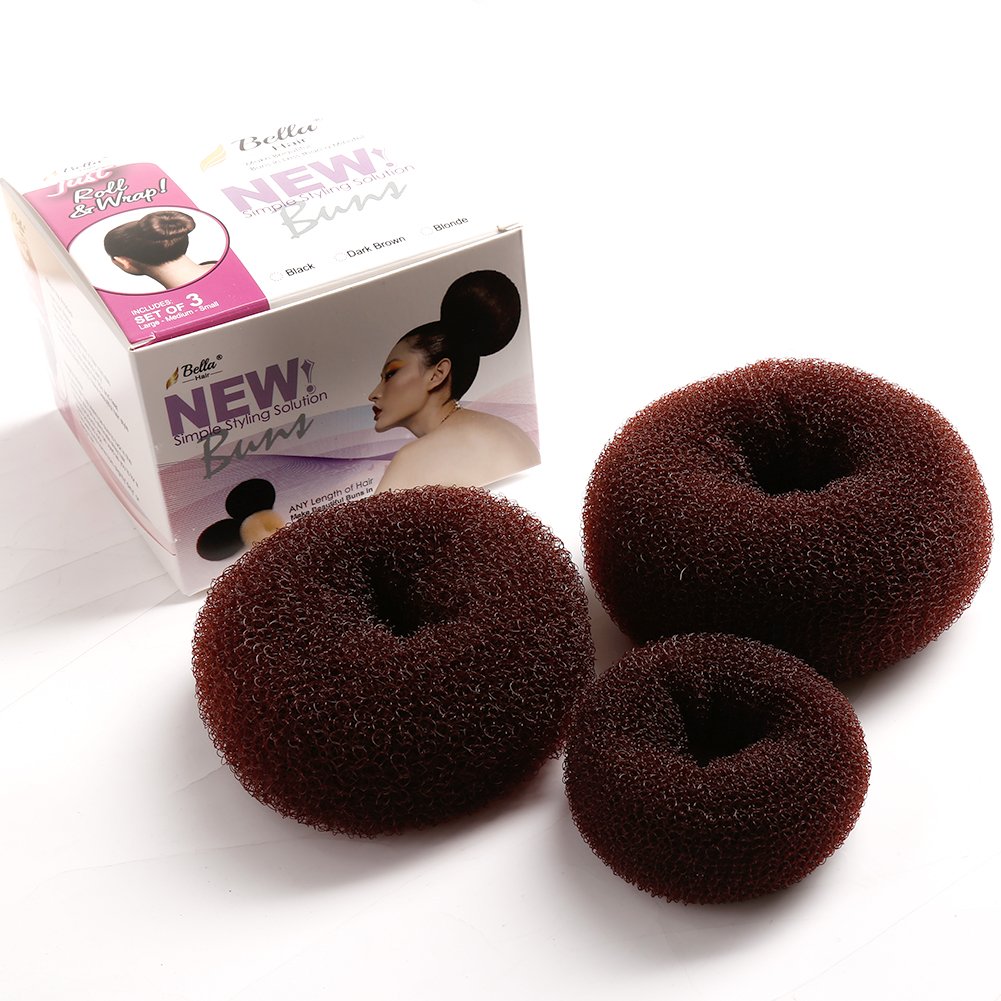 Easy DIY Hair Donut Bun Maker Brown for Women Girls Kids Chignon Hairstyles (1 Set Small, Medium and Large) by Bella Hair
