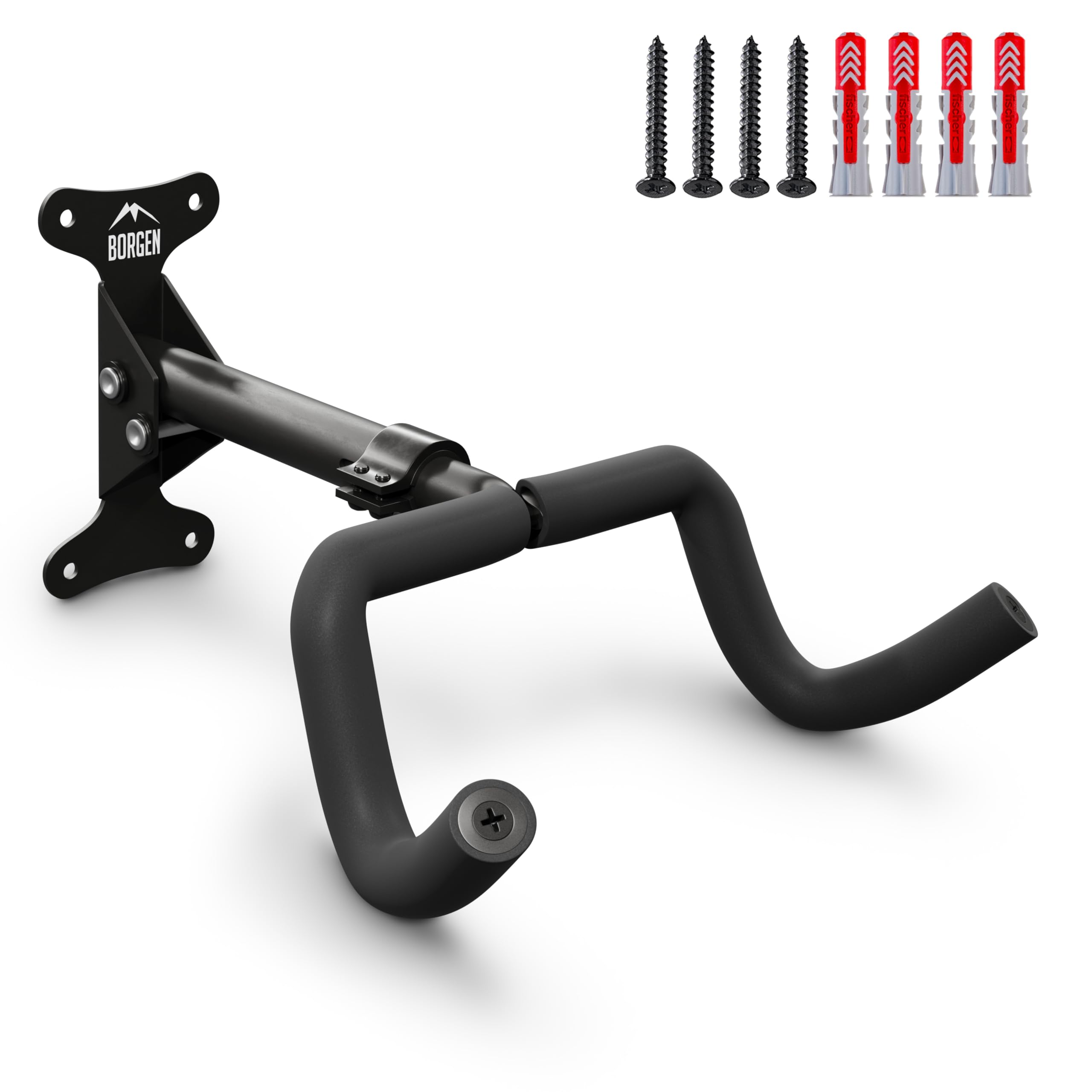 Borgen Support mural pour vélo I Support pour vélo - angle et distance du mur réglables, pliable, VTT, vélo de route - rembourrage extra souple