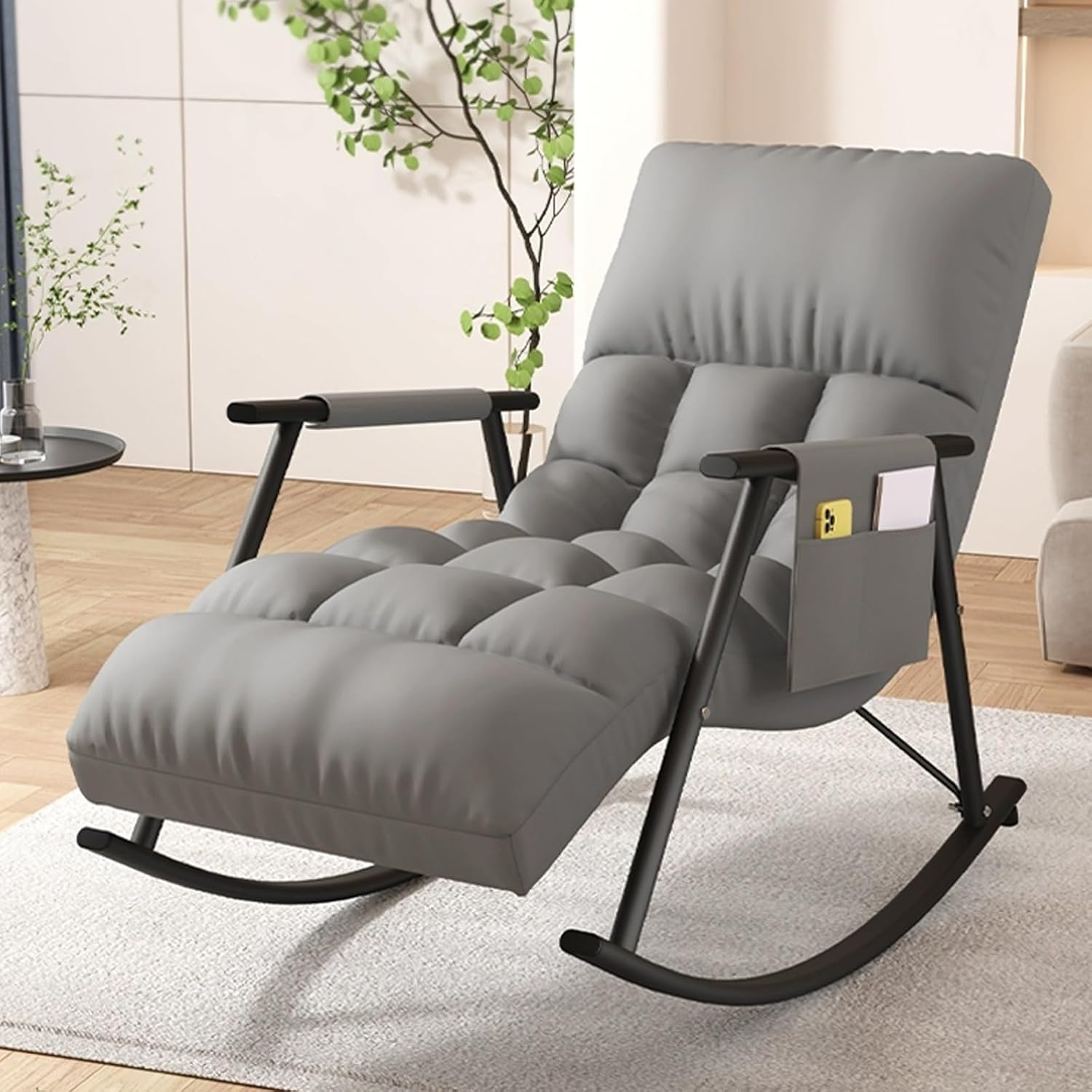 Patio Leisure Rocking Chairs，Modern Breathable Bedroom Rocking Chair with Cushion, Garden Lounge Chair with armrests, Indoor Comfortable Camping Rocking Chair, Living Room Sofa Lounger, Ergo