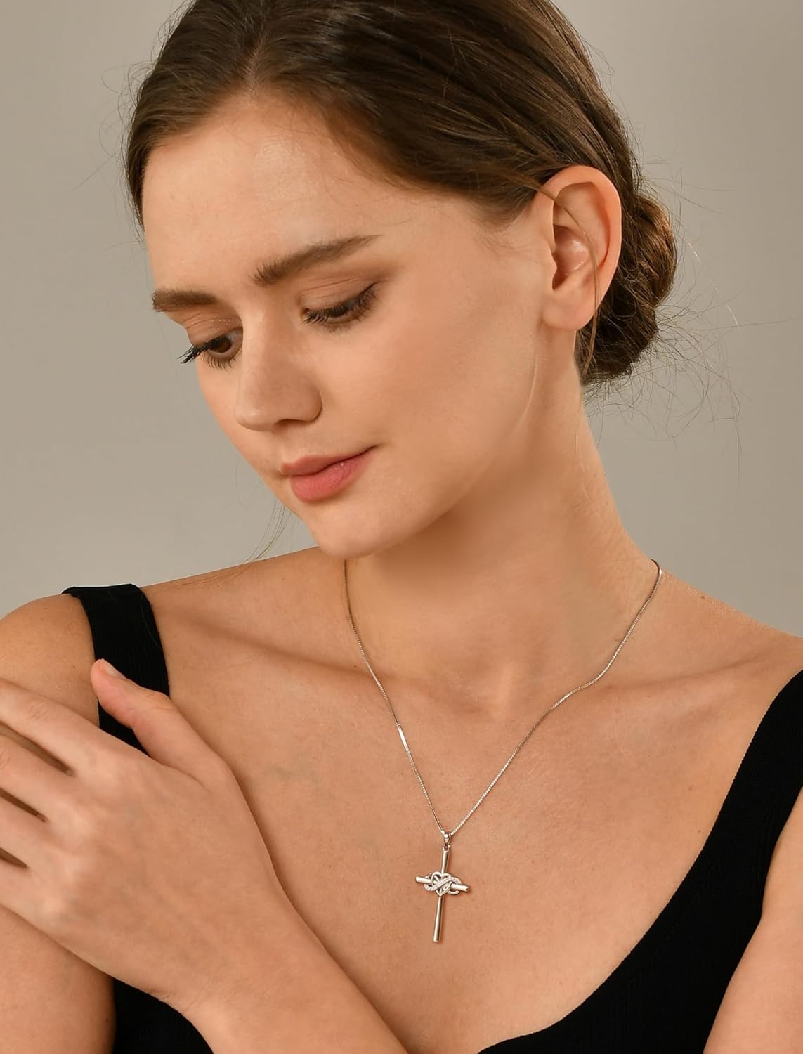 YL Women's Cross Necklace Sterling Silver Infinity Heart Crucifix Pendant Birthstone Criss Jewelry - Image 2