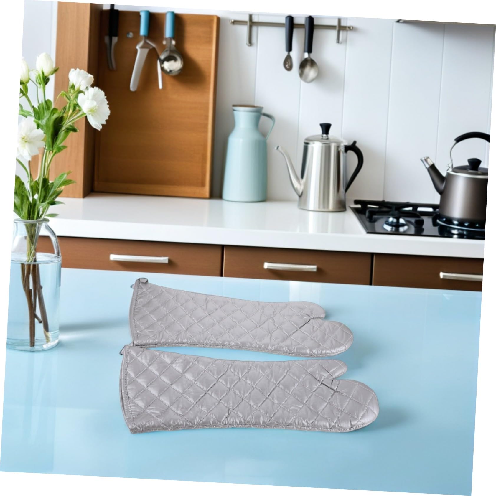 Toyvian Guantes Resistentes al Calor para Horno y Microondas Manoplas Ergonómicas y Flexibles para Cocinar Hornear y Barbacoa Protección Alta Temperatura para Manos de Plateadas Grandes