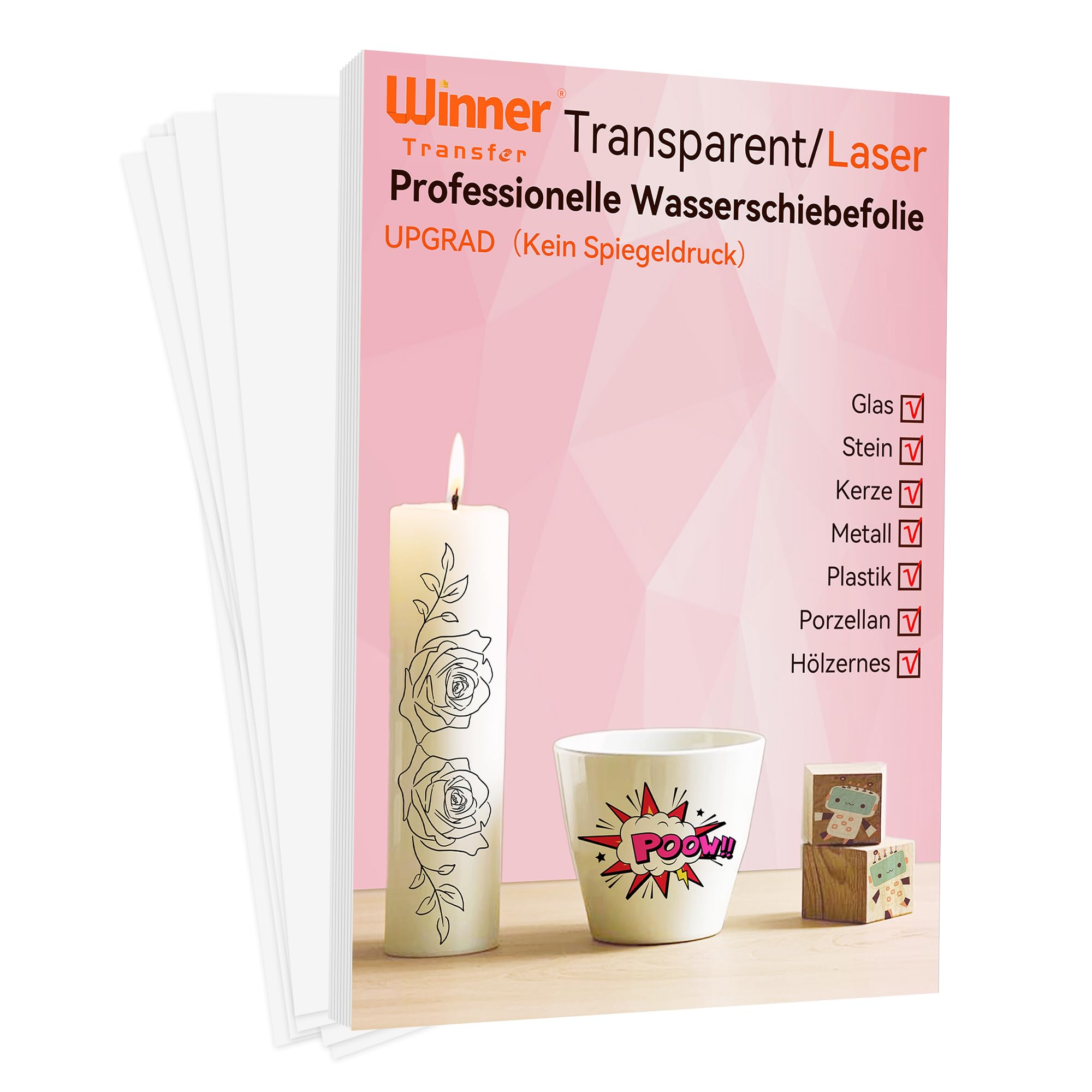 SKULLPAPER Waterschuiffolie, transparant, voor laserprinter, flinterdun, doe-het-zelf sticker, natte schuiffolie voor keramiek, glas, kaarsen, metaal, kunststof, modelbouw (A4-8 vellen