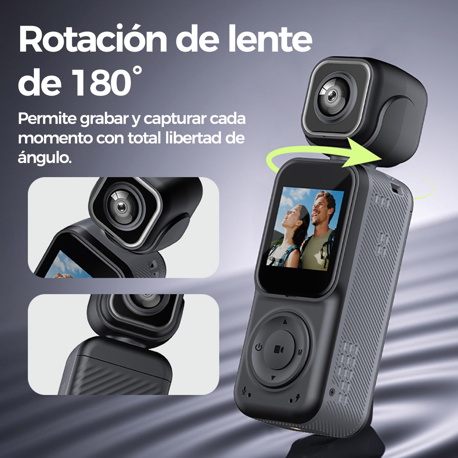 Zeerkeer Cámara de Acción Pequeña 4K Doble Lente para Bicicleta y Vlog | Batería 2000mAh, Lente Giratoria 180°, Pantalla 1.54", 130° FOV, POV Cámara Deportiva WiFi, Rosca Estándar 1/4"