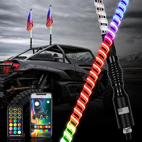 2 luces LED blancas de fantasía de 3 pies en espiral RGB con tira de luz circundante blanca