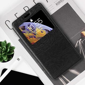 Window Leather Case for BlackBerry Keyone DTEK 70 - Black
