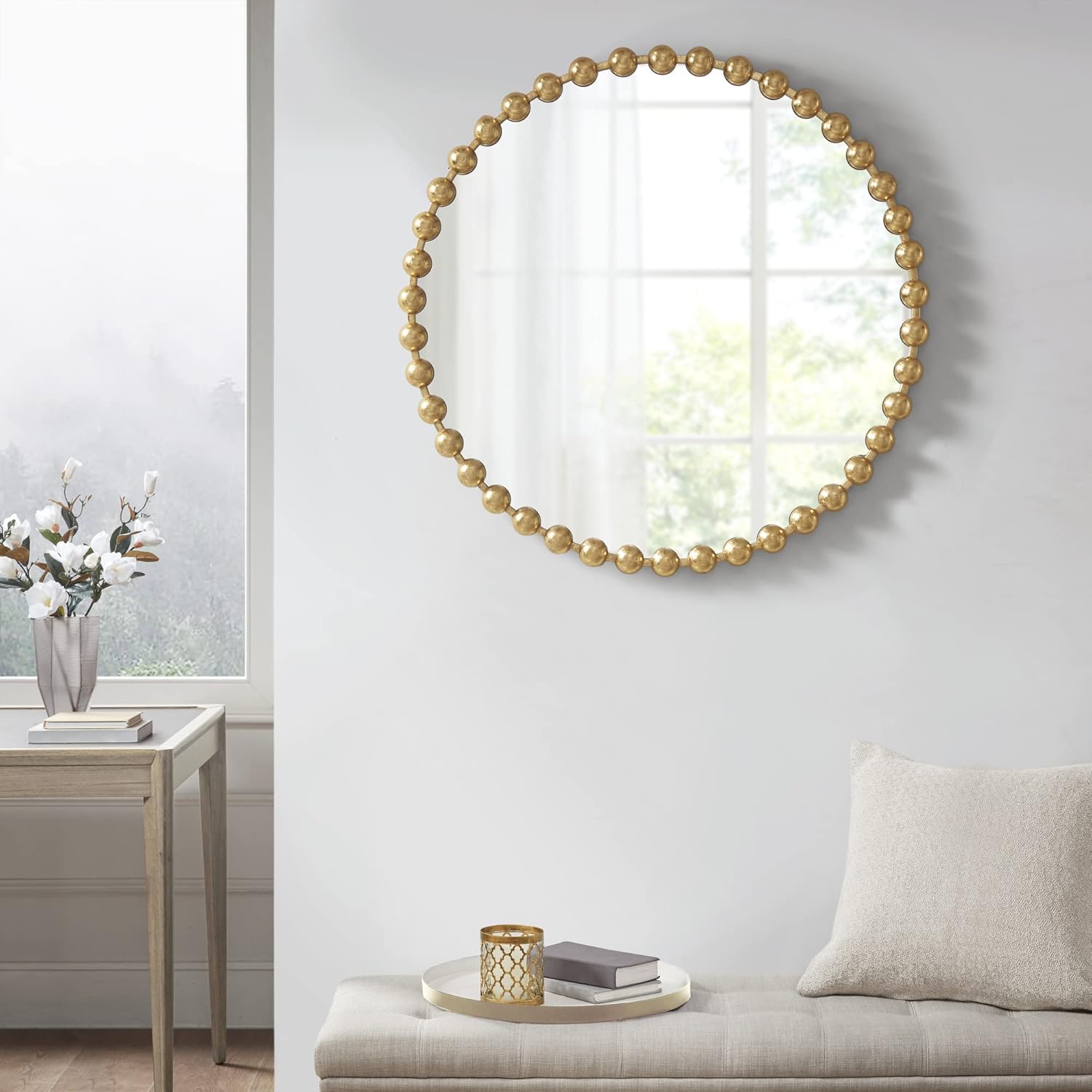 MADISON PARK SIGNATURE Wall Décor Marlowe Metal Spherical Frame Round Mirror for Living Room - Home Accent, Ready to Hang Bedroom Decoration, 36" Diameter, Gold : Home & Kitchen