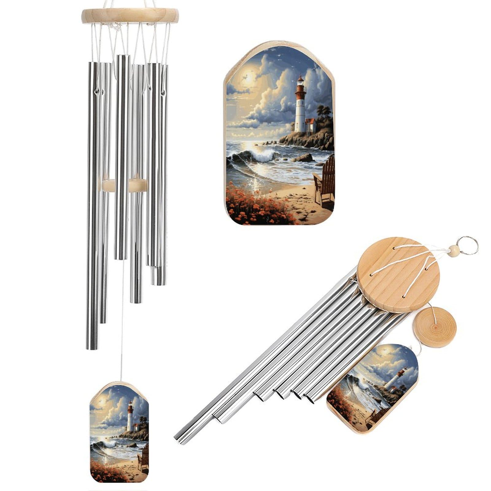 Adfgyerh Style Sea Lighthouse Sandbeach Wind Chimes For Outside, Memorial Windchimes Deep Tone Soothing Melodic Tones, Sympathy Wind Chimes For Patio Home Or Garden Decor