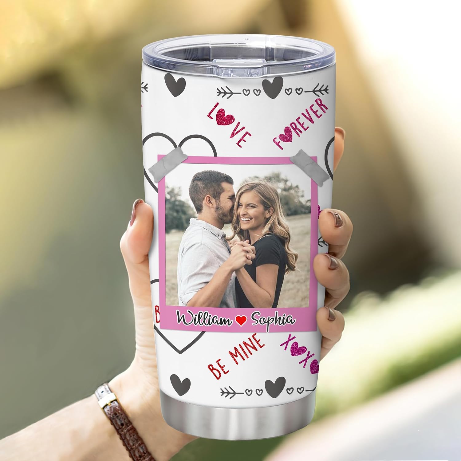Hyturtle Personalized Gifts For Anniversary Couple Valentine Tumbler - Heart Couple Custom Name & Photo Stainless Steel Tumbler 20oz With Lid - Gifts For Her - Gifts For Girlfriend - Gifts For Wife