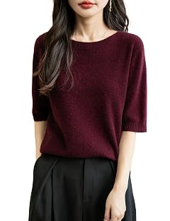 Chanyarn Womens 100 Merino Wool Spring Fall Winter First-Line Ready to Wear Seamless Knit Crewneck Short Sleeve Sweater