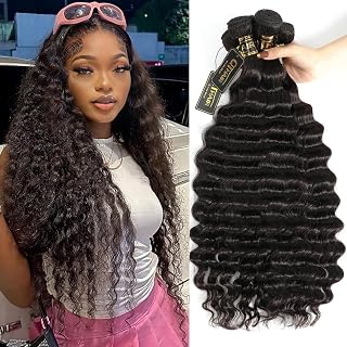 QTHAIR Peruvian Loose Deep Wave Human Hair Bundles - 16 18 20 22inch, 18A Grade Natural Black Color Peruvian Virgin Human Hair Extensions - Deep Curly Human Hair for Black Women