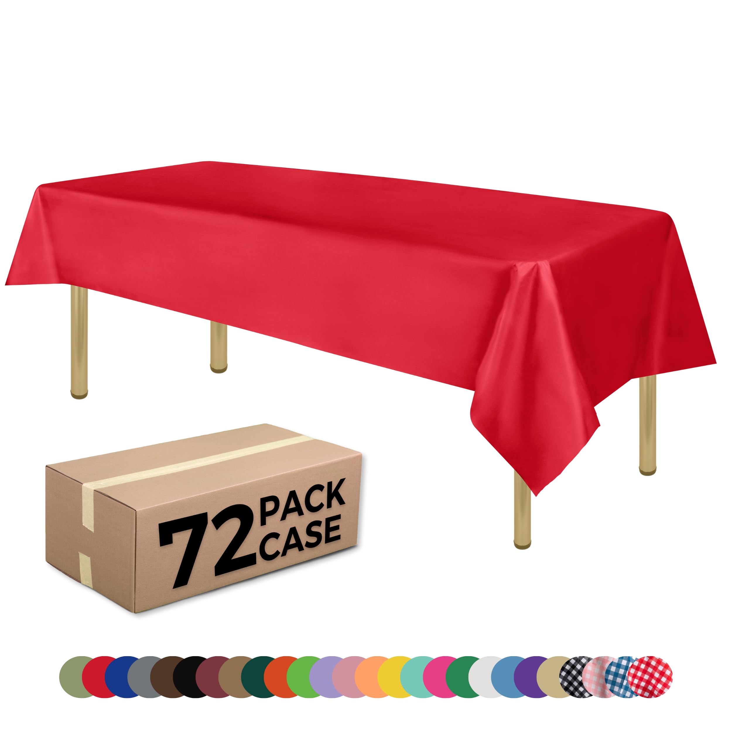 Red Standard Disposable Plastic Party Tablecloth [Case of 72] 54 x 108” Rectangle Table Cover For Indoor & Outdoor Use By Zimpleware — image 1