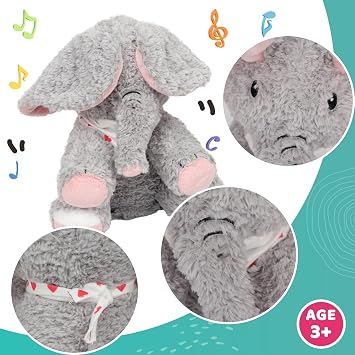 Peek A Boo Elephant Interactive Plush Toy with Moving Ears Musical Singing Talking Stuffed Animal Adorable Electric Animate Christmas Birthday Gifts for Girls Boys