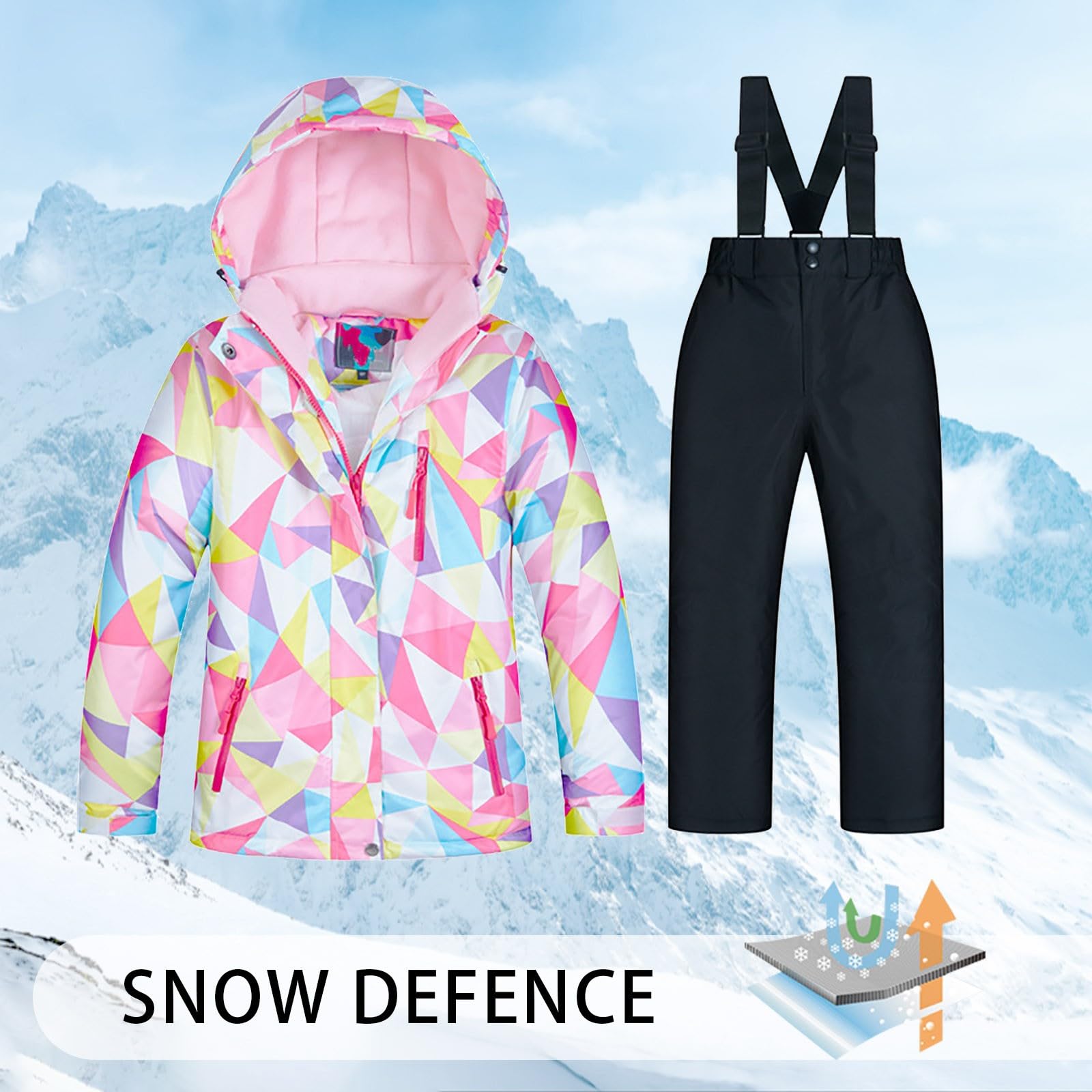 Chaqueta de esquí para niña, trajes de pantalones, abrigos de invierno a prueba de viento, vestidos para niñas