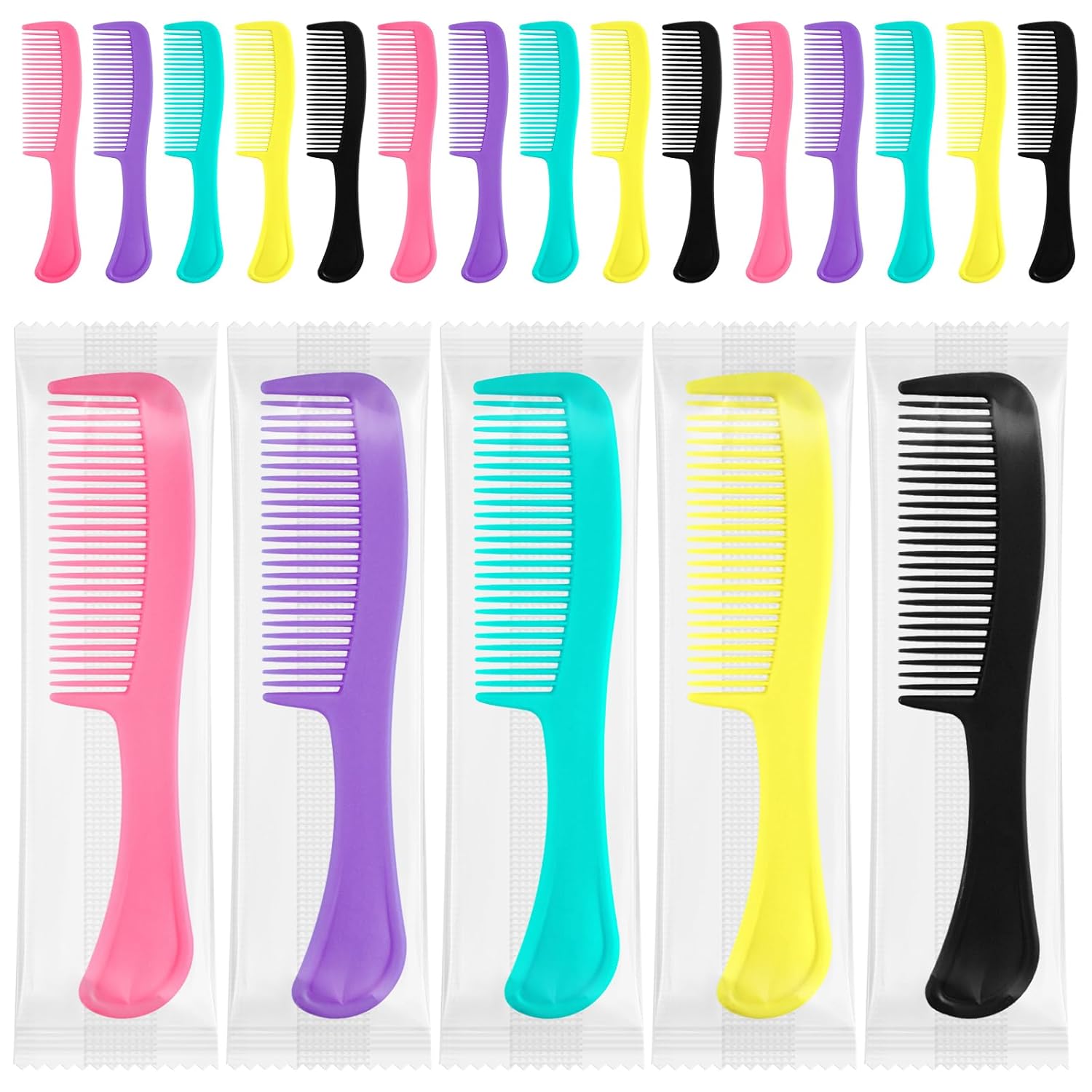 Hair Combs Bulk Disposable Combs for Homeless,Colorful Hair Combs Individually Wrapped for Women Men Shelter Hotel Nursing Home Charity(Yellow Green Purple Pink Black,pack of 30)