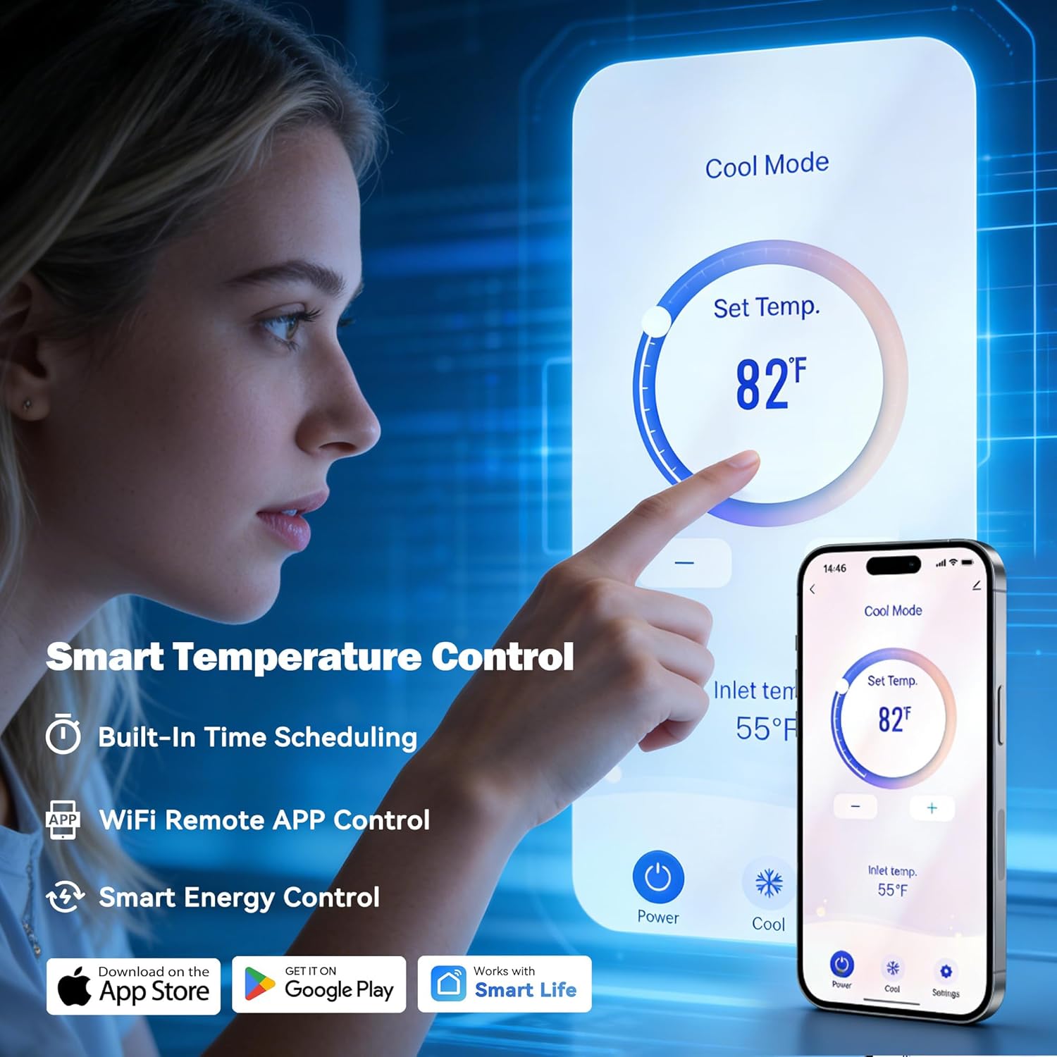 58000BTU DC Inverter Swimming Pool Heat Pump, Pool Heater for Above Ground and Inground Pool up to 18000 Gal, Heating and Cooling, Up to 11.08 COP, 220V