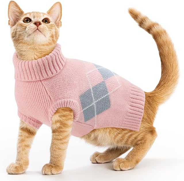 Puppy Cat Sweaters Knitting for Small Medium Larges Dogs, Pet Holiday Costume Dog Jumpers, Pet Sweater Winter Knitted Pullover Clothes,Pink XS