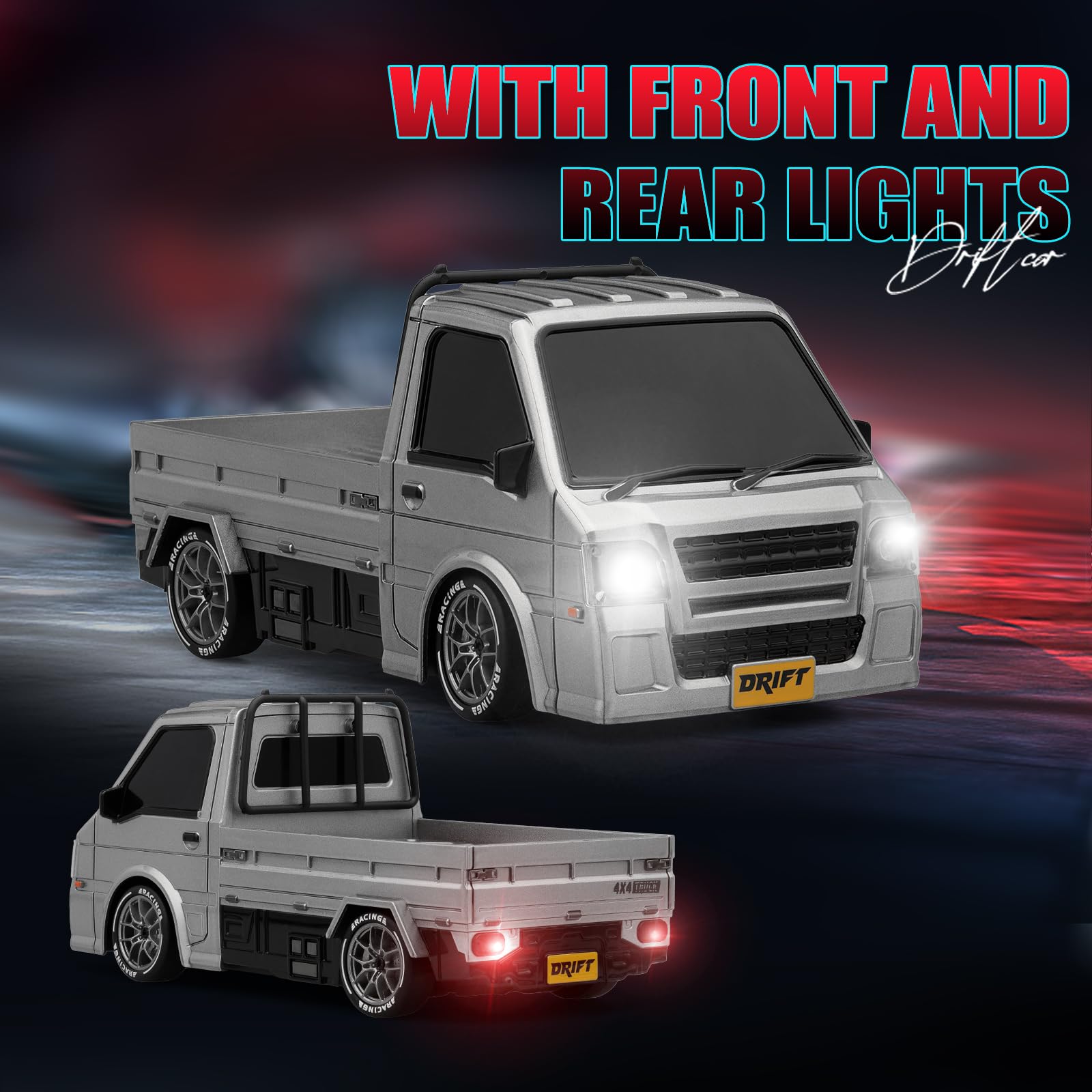 ACAMMZAR Coche Teledirigido Drift con Giroscopio, 1:24 25KM/H Proporcional Completo 4WD Truck RC Drift Coche con Gyro, con Luces LED, RC Cars para Adultos Niñas