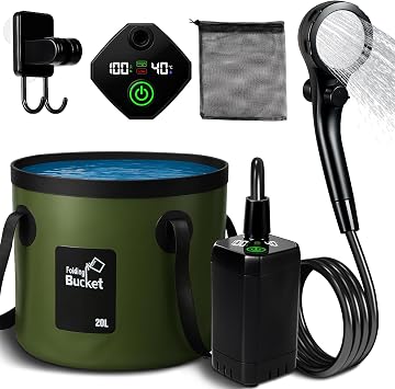 Portable Shower for Camping, 6000mAh Rechargeable Shower Pump, Large Capacity Foldable Bucket, 6 7" Filtered Shower Head, Beach, Outdoor Camp Showering, Hiking, Pet Bath, RV Car Wash, Water Plant